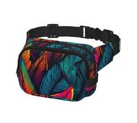 Fanny Pack Belt Bag for Men Women Colorful tropical leaves pattern Adjustable Waist Packs Bag Crossbody Bags for Travel, Black, One Size