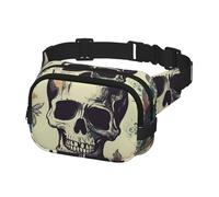 Fanny Pack Belt Bag for Men Women Skull Flower Adjustable Waist Packs Bag Crossbody Bags for Travel, Black, One Size