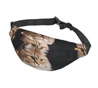 Fanny Pack Belt Bag for Women Men Adjustable Waist Pack Bag A cat and Christmas Lights Crossbody Bags for Travel, Black, One Size
