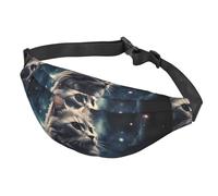 Fanny Pack Belt Bag for Women Men Adjustable Waist Pack Bag A cat in a nebula Crossbody Bags for Travel, Black, One Size