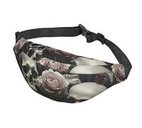 Fanny Pack Belt Bag for Women Men Adjustable Waist Pack Bag Black and White Flowers and Skull Crossbody Bags for Travel, Black, One Size
