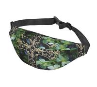 Fanny Pack Belt Bag for Women Men Adjustable Waist Pack Bag Black cross among green flowers Crossbody Bags for Travel, Black, One Size