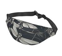 Fanny Pack Belt Bag for Women Men Adjustable Waist Pack Bag Black flowers and dragonfly Crossbody Bags for Travel, Black, One Size