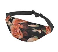 Fanny Pack Belt Bag for Women Men Adjustable Waist Pack Bag Black Peach Rose Crossbody Bags for Travel, Black, One Size
