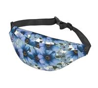 Fanny Pack Belt Bag for Women Men Adjustable Waist Pack Bag Blooming blue daisy Crossbody Bags for Travel, Black, One Size