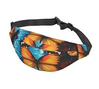 Fanny Pack Belt Bag for Women Men Adjustable Waist Pack Bag Blue and Orange Butterflies Crossbody Bags for Travel, Black, One Size
