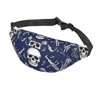 Fanny Pack Belt Bag for Women Men Adjustable Waist Pack Bag Blue skull and bones Crossbody Bags for Travel, Black, One Size