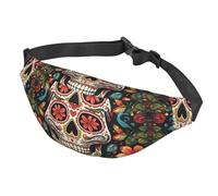Fanny Pack Belt Bag for Women Men Adjustable Waist Pack Bag Colorful Sugar Skull Crossbody Bags for Travel, Black, One Size
