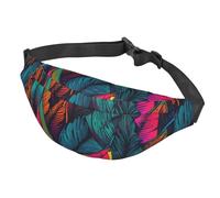 Fanny Pack Belt Bag for Women Men Adjustable Waist Pack Bag Colorful tropical leaves pattern Crossbody Bags for Travel, Black, One Size