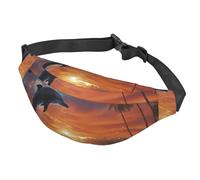 Fanny Pack Belt Bag for Women Men Adjustable Waist Pack Bag Dolphins and Palm Trees Crossbody Bags for Travel, Black, One Size
