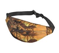 Fanny Pack Belt Bag for Women Men Adjustable Waist Pack Bag Fantasy pirate ship Crossbody Bags for Travel, Black, One Size
