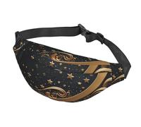 Fanny Pack Belt Bag for Women Men Adjustable Waist Pack Bag Golden background and crescent moon Crossbody Bags for Travel, Black, One Size