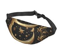 Fanny Pack Belt Bag for Women Men Adjustable Waist Pack Bag Golden stars and moon Crossbody Bags for Travel, Black, One Size