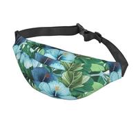 Fanny Pack Belt Bag for Women Men Adjustable Waist Pack Bag Green and blue hibiscus flowers Crossbody Bags for Travel, Black, One Size