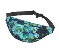Fanny Pack Belt Bag for Women Men Adjustable Waist Pack Bag Green butterfly and blue flowers Crossbody Bags for Travel, Black, One Size