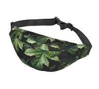 Fanny Pack Belt Bag for Women Men Adjustable Waist Pack Bag Green Leaves Pattern Crossbody Bags for Travel, Black, One Size