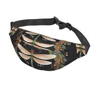 Fanny Pack Belt Bag for Women Men Adjustable Waist Pack Bag Image of dragonfly in wreath Crossbody Bags for Travel, Black, One Size