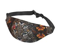 Fanny Pack Belt Bag for Women Men Adjustable Waist Pack Bag Leopard and Butterfly Crossbody Bags for Travel, Black, One Size
