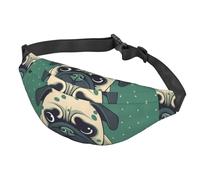Fanny Pack Belt Bag for Women Men Adjustable Waist Pack Bag Pug Green Polka Dot Crossbody Bags for Travel, Black, One Size