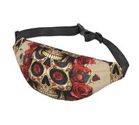 Fanny Pack Belt Bag for Women Men Adjustable Waist Pack Bag Red rose sugar skull Crossbody Bags for Travel, Black, One Size