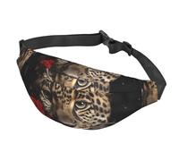 Fanny Pack Belt Bag for Women Men Adjustable Waist Pack Bag Rose Leopard Crossbody Bags for Travel, Black, One Size