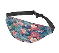 Fanny Pack Belt Bag for Women Men Adjustable Waist Pack Bag Scales and flowers pattern Crossbody Bags for Travel, Black, One Size