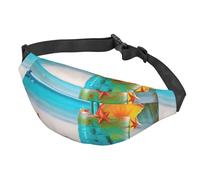 Fanny Pack Belt Bag for Women Men Adjustable Waist Pack Bag Tropical Cocktail with Starfish Crossbody Bags for Travel, Black, One Size