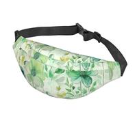 Fanny Pack Belt Bag for Women Men Adjustable Waist Pack Bag Watercolor Green Flowers Crossbody Bags for Travel, Black, One Size