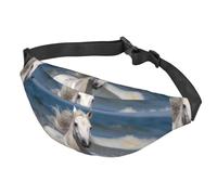 Fanny Pack Belt Bag for Women Men Adjustable Waist Pack Bag White horse running on the sea Crossbody Bags for Travel, Black, One Size