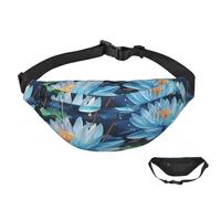 Fanny Pack Belt Bag for Women Men Waterproof Waist Pack Blue Peacock Waist Bag with Adjustable Strap, Blue Dragonfly and Lotus, One Size