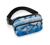 Fanny Pack Blue Fish Printed Waist Cinching Bag Hip Bag Lightweight Belt Bag for Travel Sports Hiking Running, Blue Fish, 7.9 X 5.1 in