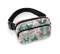 Fanny Pack Cartoon Flamingo Leaves Printed Waist Cinching Bag Hip Bag Lightweight Belt Bag for Travel Sports Hiking Running, Cartoon Flamingo Leaves, 7.9 X 5.1 in