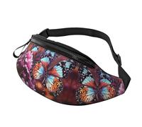 Fanny Pack, Colorful Butterflies On Flowers Printed Waist Pack,Adjustable Cross Body Bag For Travel Walking Running Hiking Cycling, Black, One Size