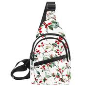 Fanny Pack Cross Body Bag for Outdoors Hiking Traveling, Christmas Tree Twigs and red Holly Berries 1