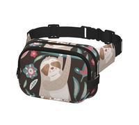 Fanny Pack Crossbody Bags for Men Women, Belt Bag Waist Pack Bag for Running Hiking Sports, Jungle Animal Cute Sloth Floral Elements