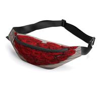 Fanny Pack Crossbody for Women Men,Red Heart-Shaped Roses Print Sports Waist Bag,Fashion Waist Packs Bag with Adjustable Strap