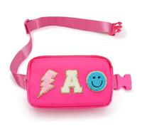 Fanny Pack for Girls Crossbody Bag, Preppy Nylon Kids Belt Bag for Birthday Christmas Graduation Personalized Gifts, Pink Chenille Letter for Women Teen Girls Fanny Pack, Pink, 8.7'' L X 5.2'' W X
