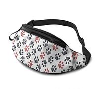 Fanny Pack for Men Women, Black and Red Paw Prints Waist Pack Bag with Belt Adjustable Sling Pocket Crossbody Shoulder Bag Chest Bag for Traveling Hiking Cycling Running