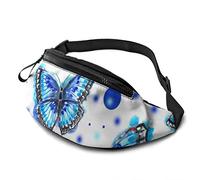 Fanny Pack for Men Women, Blue Butterfly Watercolor Drawing Waist Pack Bag with Belt Adjustable Sling Pocket Crossbody Shoulder Bag Chest Bag for Traveling Hiking Cycling Running