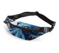 Fanny Pack for Men Women Blue Octopus Waist Pack Small Belt Bag with Adjustable Strap Waterproof Sling Bag Fashion Crossbody Bag Bum Bag for Travel Hiking Running, white, 14.2x5.9 Inches