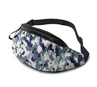 Fanny Pack for Men Women, Blue White Military Camouflage Waist Pack Bag with Belt Adjustable Sling Pocket Crossbody Shoulder Bag Chest Bag for Traveling Hiking Cycling Running