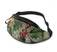 Fanny Pack for Men Women, Christmas Bells Holly Mistletoe Waist Pack Bag with Belt Adjustable Sling Pocket Crossbody Shoulder Bag Chest Bag for Traveling Hiking Cycling Running