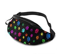 Fanny Pack for Men Women, Colorful Dog Cat Paw Print Waist Pack Bag with Belt Adjustable Sling Pocket Crossbody Shoulder Bag Chest Bag for Traveling Hiking Cycling Running