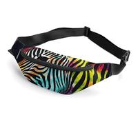 Fanny Pack for Men Women Colorful Rainbow Zebra Waist Pack Small Belt Bag with Adjustable Strap Waterproof Sling Bag Fashion Crossbody Bag Bum Bag for Travel Hiking Running, white, 14.2x5.9 Inches
