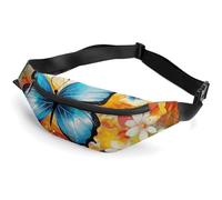 Fanny Pack for Men Women Colorful with Butterfly Waist Pack Small Belt Bag with Adjustable Strap Waterproof Sling Bag Fashion Crossbody Bag Bum Bag for Travel Hiking Running, white, 14.2x5.9 Inches