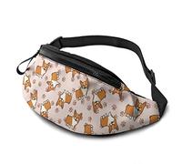 Fanny Pack for Men Women, Corgi Dog Paw Print Waist Pack Bag with Belt Adjustable Sling Pocket Crossbody Shoulder Bag Chest Bag for Traveling Hiking Cycling Running
