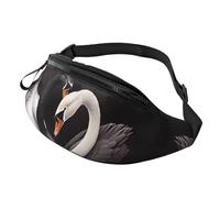 Fanny Pack for Men Women Crossbody Waist Bag Black White Swan Love Heart Belt Bag with Adjustable Strap Hip Bum Bag, Black, One Size