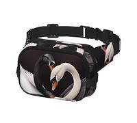 Fanny Pack for Men Women Crossbody Waist Bag Black White Swan Love Heart Belt Bag with Adjustable Strap Hip Bum Bag, Black, One Size
