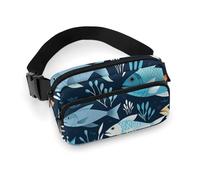 Fanny Pack for Men&Women Crossbody Waist Bag Small Sling Backpack Africa Elephant Belt Bag, Fishes Pattern, 20x13cm