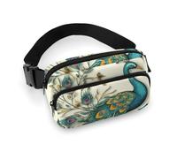 Fanny Pack for Men&Women Crossbody Waist Bag Small Sling Backpack Africa Elephant Belt Bag, Peacock pattern, 20x13cm